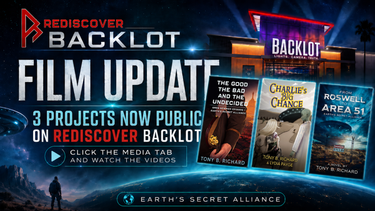 ReDisover Backlot Film Update 3 Projects now public on ReDiscover Backlot Click the media tab and watch the video's. Earth's Secret Alliance